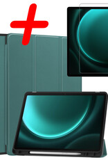 BASEY. Hoesje Geschikt voor Samsung Galaxy Tab S9 FE Hoes Case Tablet Hoesje Tri-fold Met Uitsparing Geschikt voor S Pen Met Screenprotector - Hoes Geschikt voor Samsung Tab S9 FE Hoesje Hard Cover Bookcase Hoes - Donkergroen