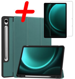 BASEY. BASEY. Samsung Galaxy Tab S9 FE Hoesje Met Uitsparing S Pen Met Screenprotector - Donkergroen