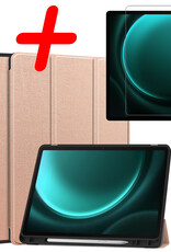 BASEY. Hoesje Geschikt voor Samsung Galaxy Tab S9 FE Hoes Case Tablet Hoesje Tri-fold Met Uitsparing Geschikt voor S Pen Met Screenprotector - Hoes Geschikt voor Samsung Tab S9 FE Hoesje Hard Cover Bookcase Hoes - Rosé goud
