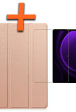 Nomfy Hoes Geschikt voor Samsung Galaxy Tab S9 FE Hoes Tri-fold Tablet Hoesje Case Met Uitsparing Geschikt voor S Pen Met Screenprotector - Hoesje Geschikt voor Samsung Tab S9 FE Hoesje Hardcover Bookcase - Rosé goud