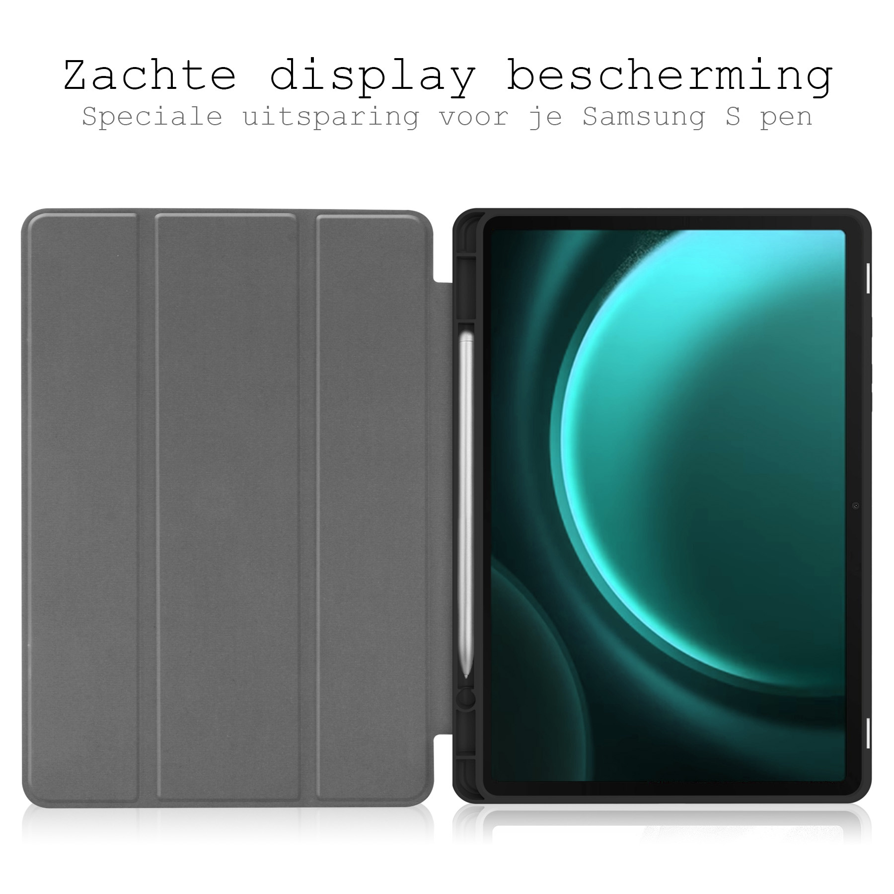 BASEY. Hoesje Geschikt voor Samsung Galaxy Tab S9 FE Hoes Case Tablet Hoesje Tri-fold Met Uitsparing Geschikt voor S Pen Met Screenprotector - Hoes Geschikt voor Samsung Tab S9 FE Hoesje Hard Cover Bookcase Hoes - Zwart
