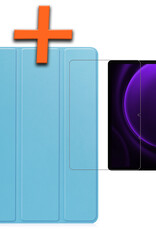 Nomfy Hoes Geschikt voor Samsung Galaxy Tab S9 FE Hoes Tri-fold Tablet Hoesje Case Met Uitsparing Geschikt voor S Pen Met Screenprotector - Hoesje Geschikt voor Samsung Tab S9 FE Hoesje Hardcover Bookcase - Lichtblauw