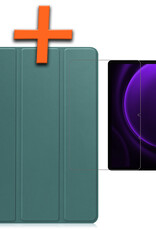 Nomfy Hoes Geschikt voor Samsung Galaxy Tab S9 FE Hoes Tri-fold Tablet Hoesje Case Met Uitsparing Geschikt voor S Pen Met Screenprotector - Hoesje Geschikt voor Samsung Tab S9 FE Hoesje Hardcover Bookcase - Donkergroen