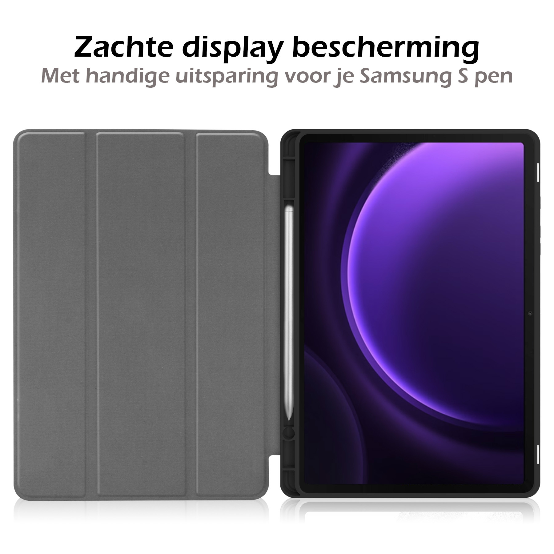 Nomfy Hoes Geschikt voor Samsung Galaxy Tab S9 FE Hoes Tri-fold Tablet Hoesje Case Met Uitsparing Geschikt voor S Pen Met Screenprotector - Hoesje Geschikt voor Samsung Tab S9 FE Hoesje Hardcover Bookcase - Donkergroen