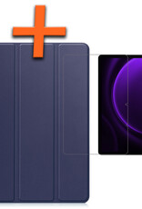 Nomfy Hoes Geschikt voor Samsung Galaxy Tab S9 FE Hoes Tri-fold Tablet Hoesje Case Met Uitsparing Geschikt voor S Pen Met Screenprotector - Hoesje Geschikt voor Samsung Tab S9 FE Hoesje Hardcover Bookcase - Donkerblauw