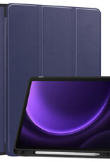 Nomfy Hoes Geschikt voor Samsung Galaxy Tab S9 FE Hoes Tri-fold Tablet Hoesje Case Met Uitsparing Geschikt voor S Pen Met Screenprotector - Hoesje Geschikt voor Samsung Tab S9 FE Hoesje Hardcover Bookcase - Donkerblauw