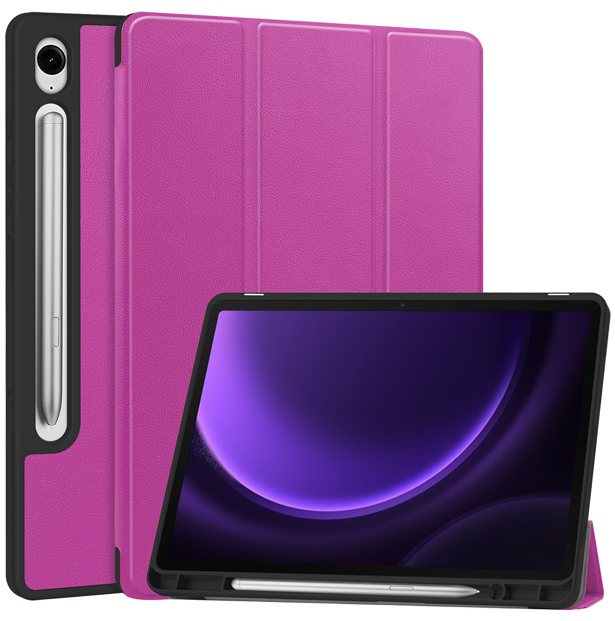 Nomfy Hoes Geschikt voor Samsung Galaxy Tab S9 FE Hoes Tri-fold Tablet Hoesje Case Met Uitsparing Geschikt voor S Pen - Hoesje Geschikt voor Samsung Tab S9 FE Hoesje Hardcover Bookcase - Paars