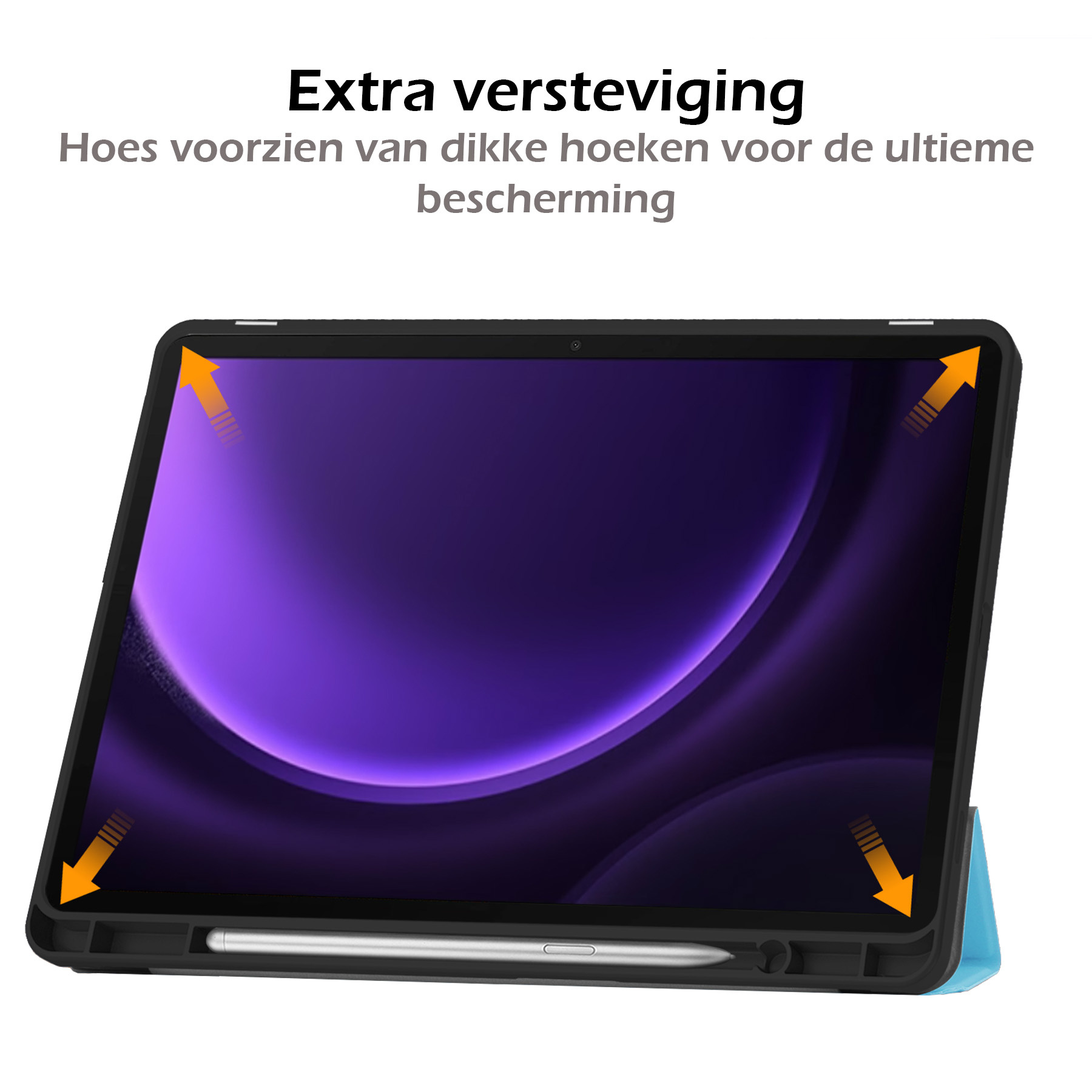Nomfy Hoes Geschikt voor Samsung Galaxy Tab S9 FE Hoes Tri-fold Tablet Hoesje Case Met Uitsparing Geschikt voor S Pen - Hoesje Geschikt voor Samsung Tab S9 FE Hoesje Hardcover Bookcase - Lichtblauw