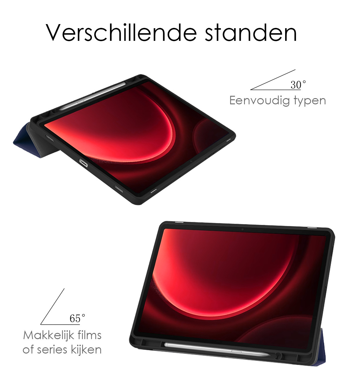 NoXx Hoesje Geschikt voor Samsung Galaxy Tab S9 FE Hoesje Case Hard Cover Hoes Book Case Met Uitsparing Geschikt voor S Pen Met Screenprotector - Donkerblauw