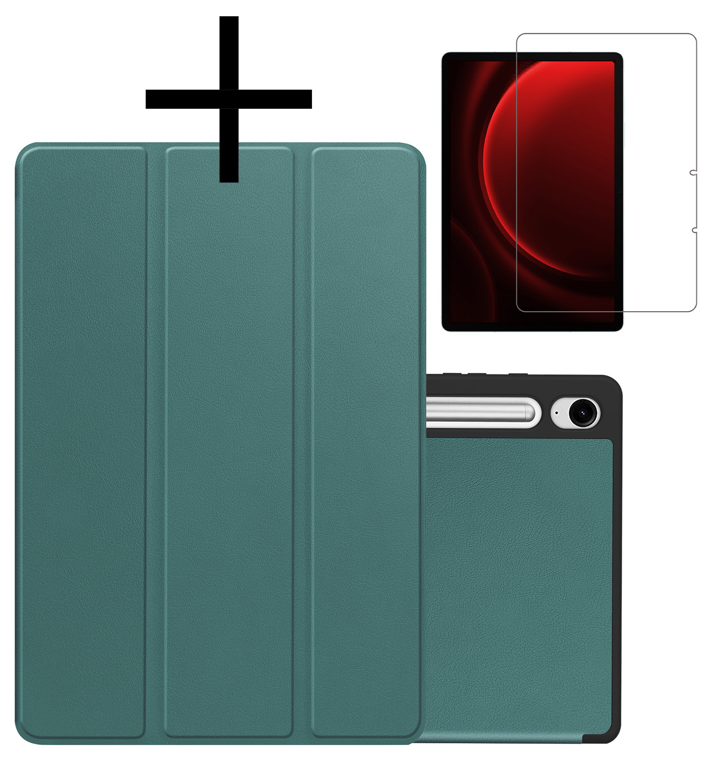 NoXx Hoesje Geschikt voor Samsung Galaxy Tab S9 FE Hoesje Case Hard Cover Hoes Book Case Met Uitsparing Geschikt voor S Pen Met Screenprotector - Donkergroen