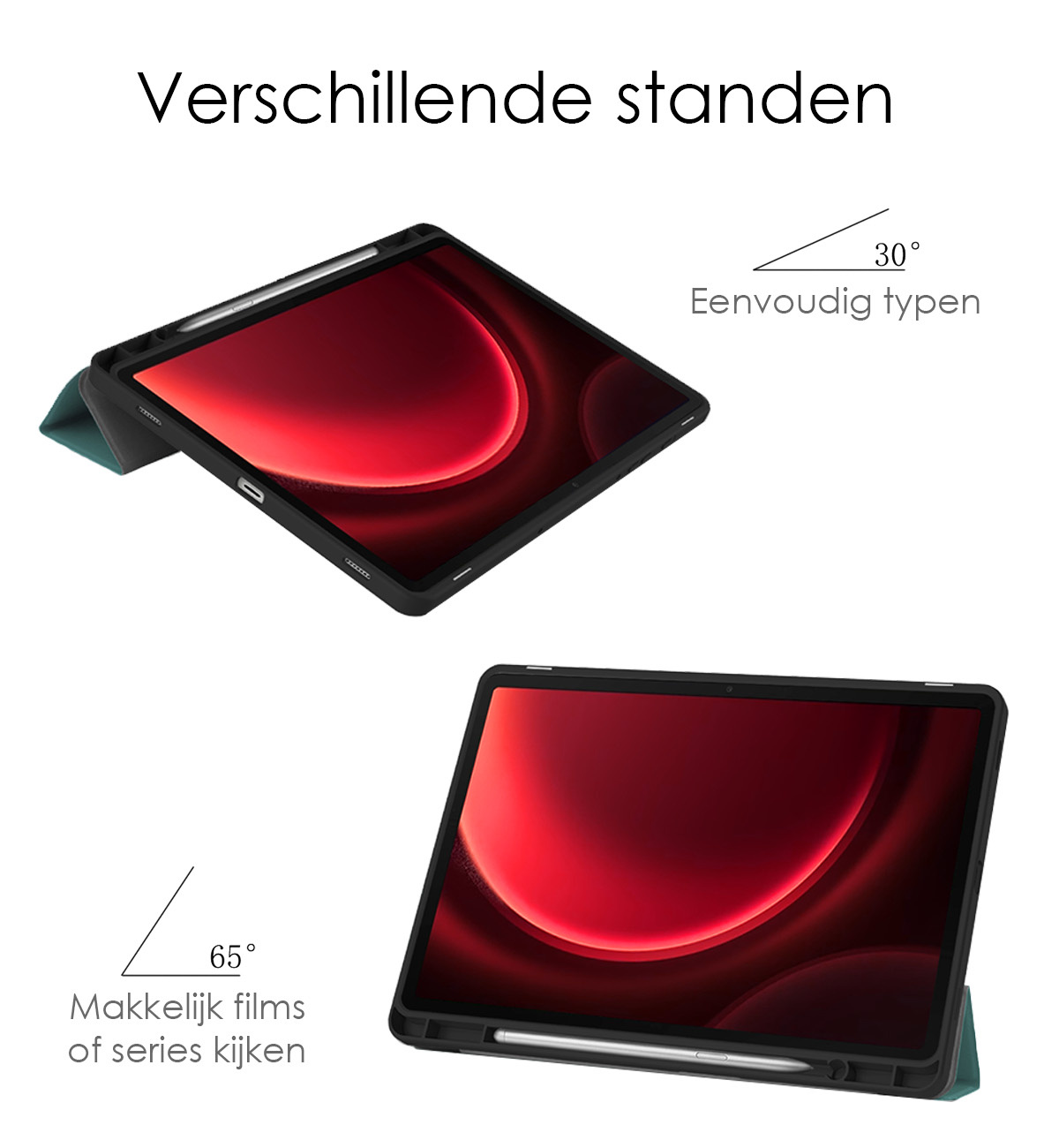 NoXx Hoesje Geschikt voor Samsung Galaxy Tab S9 FE Hoesje Case Hard Cover Hoes Book Case Met Uitsparing Geschikt voor S Pen Met Screenprotector - Donkergroen
