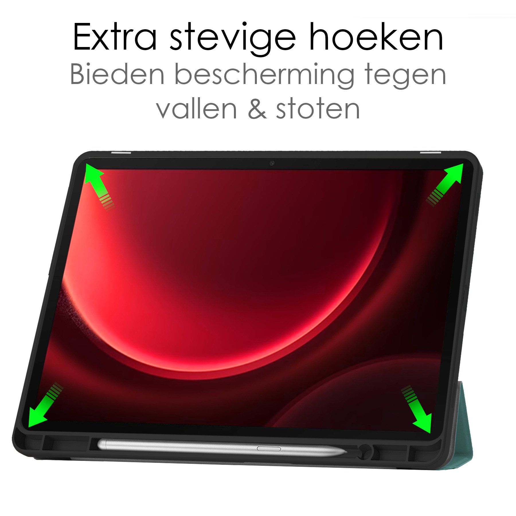 NoXx Hoesje Geschikt voor Samsung Galaxy Tab S9 FE Hoesje Case Hard Cover Hoes Book Case Met Uitsparing Geschikt voor S Pen Met Screenprotector - Donkergroen