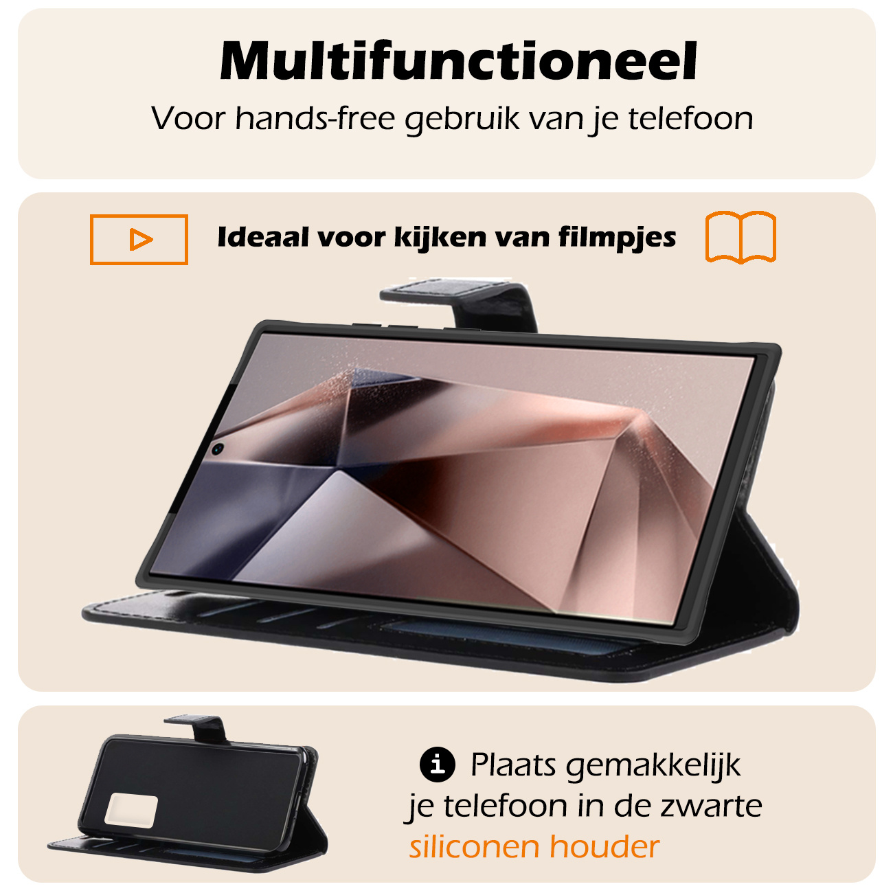 Nomfy Hoesje Geschikt voor Samsung S24 Ultra Hoes Bookcase Flipcase Book Cover - Hoes Geschikt voor Samsung Galaxy S24 Ultra Hoesje Book Case - Zwart