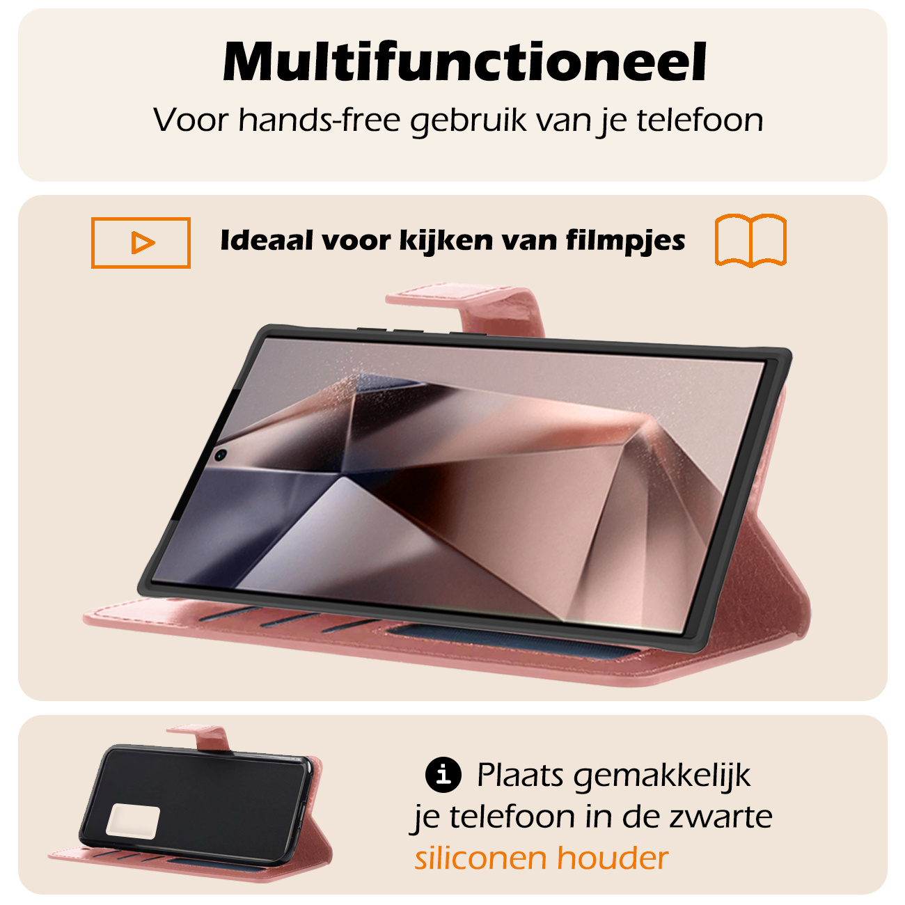 Nomfy Hoesje Geschikt voor Samsung S24 Ultra Hoes Bookcase Flipcase Book Cover - Hoes Geschikt voor Samsung Galaxy S24 Ultra Hoesje Book Case - Rosé goud