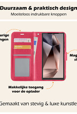 Nomfy Hoesje Geschikt voor Samsung S24 Ultra Hoes Bookcase Flipcase Book Cover - Hoes Geschikt voor Samsung Galaxy S24 Ultra Hoesje Book Case - Donkerroze