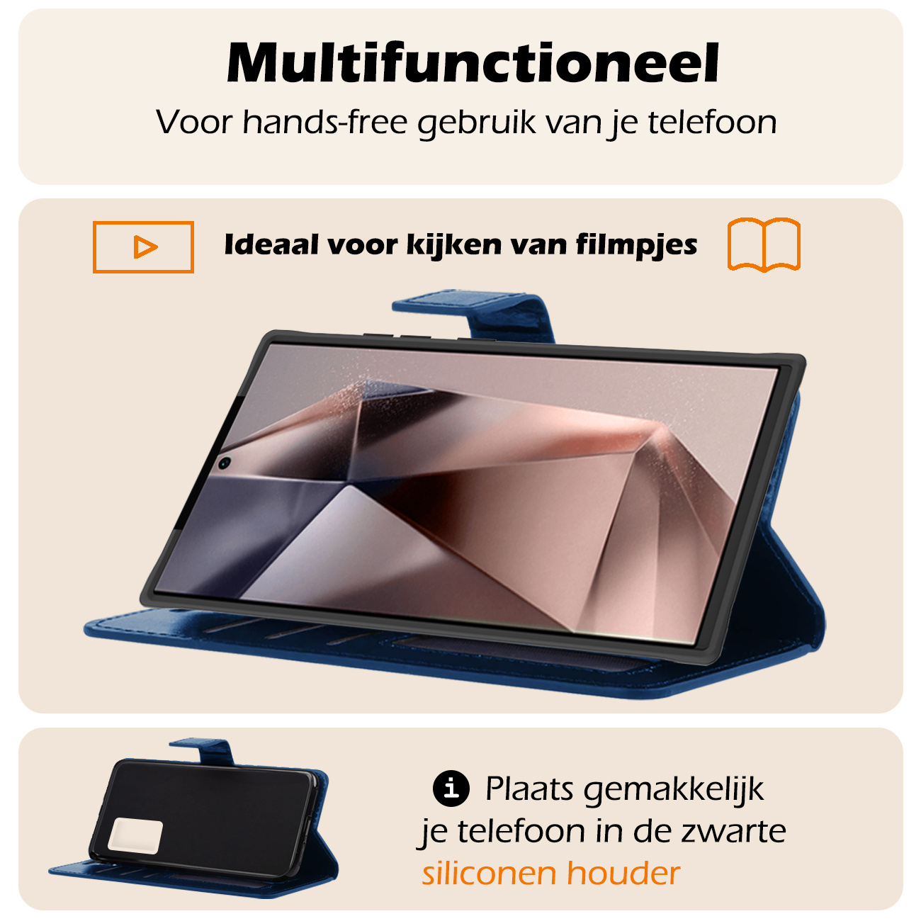 Nomfy Hoesje Geschikt voor Samsung S24 Ultra Hoes Bookcase Flipcase Book Cover - Hoes Geschikt voor Samsung Galaxy S24 Ultra Hoesje Book Case - Donkerblauw