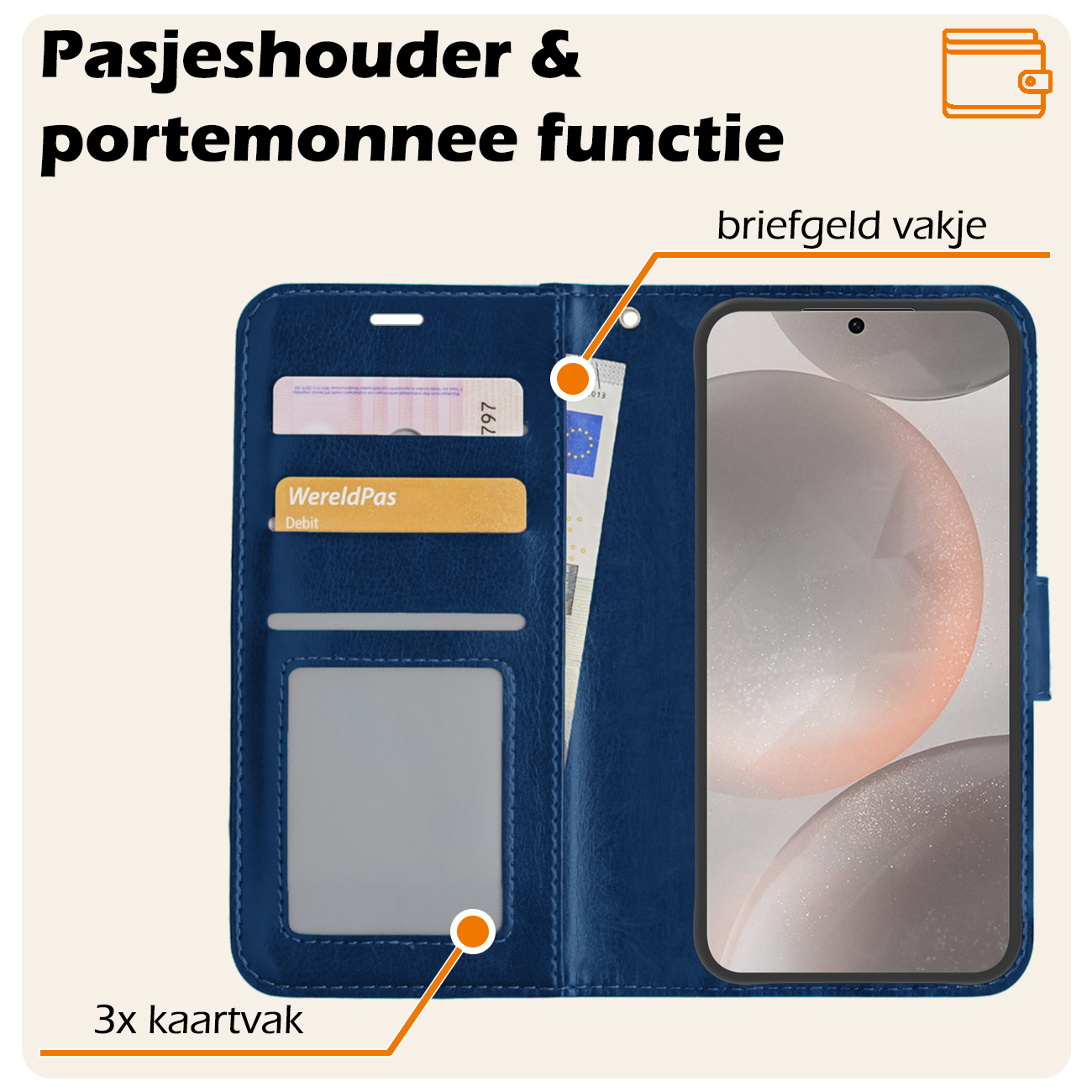 Nomfy Hoesje Geschikt voor Samsung S24 Plus Hoes Bookcase Flipcase Book Cover - Hoes Geschikt voor Samsung Galaxy S24 Plus Hoesje Book Case - Donkerblauw