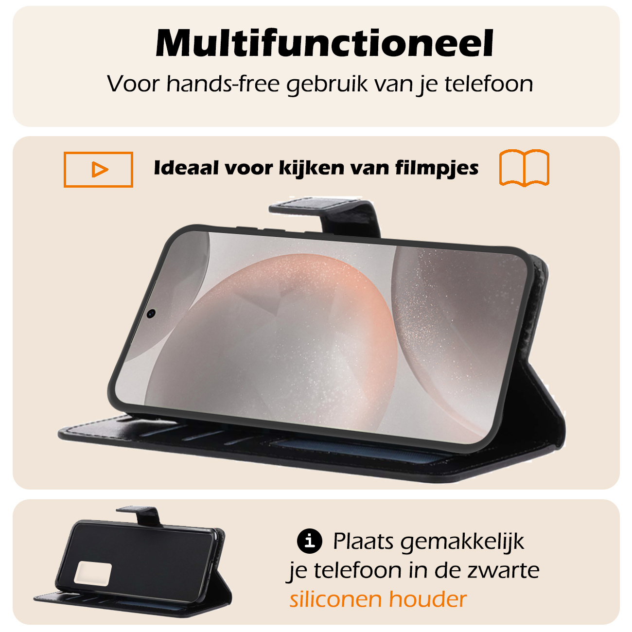 Nomfy Hoesje Geschikt voor Samsung S24 Hoes Bookcase Flipcase Book Cover - Hoes Geschikt voor Samsung Galaxy S24 Hoesje Book Case - Zwart