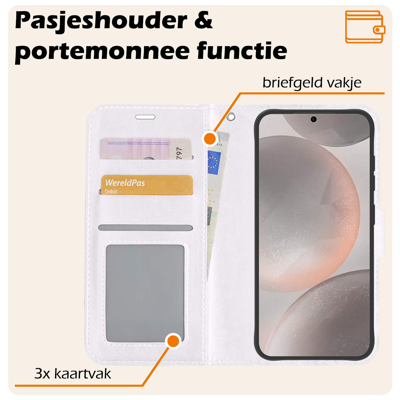 Nomfy Hoesje Geschikt voor Samsung S24 Hoes Bookcase Flipcase Book Cover - Hoes Geschikt voor Samsung Galaxy S24 Hoesje Book Case - Wit