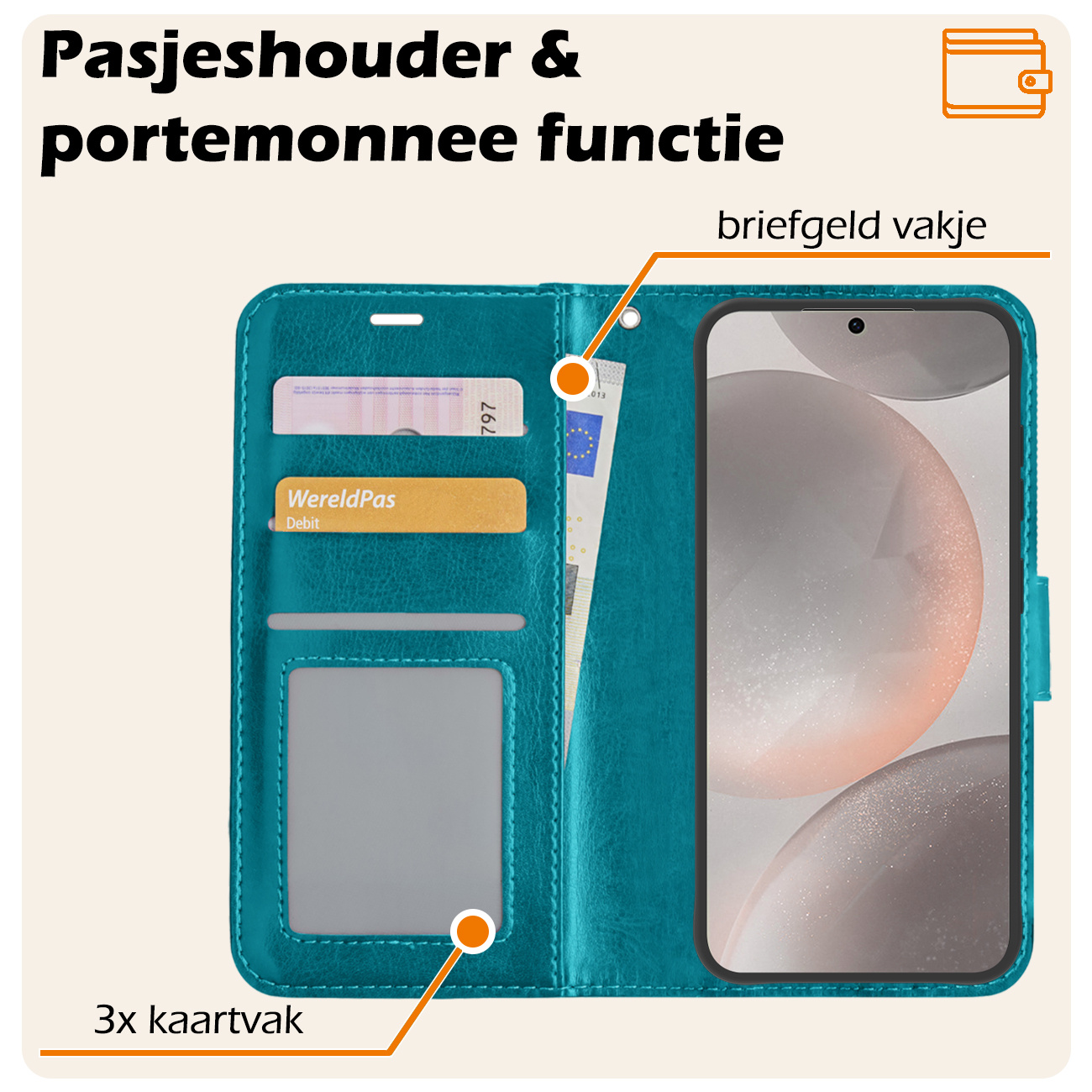 Nomfy Hoesje Geschikt voor Samsung S24 Hoes Bookcase Flipcase Book Cover - Hoes Geschikt voor Samsung Galaxy S24 Hoesje Book Case - Turquoise