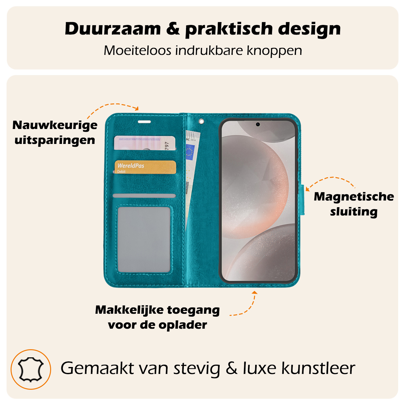 Nomfy Hoesje Geschikt voor Samsung S24 Hoes Bookcase Flipcase Book Cover - Hoes Geschikt voor Samsung Galaxy S24 Hoesje Book Case - Turquoise