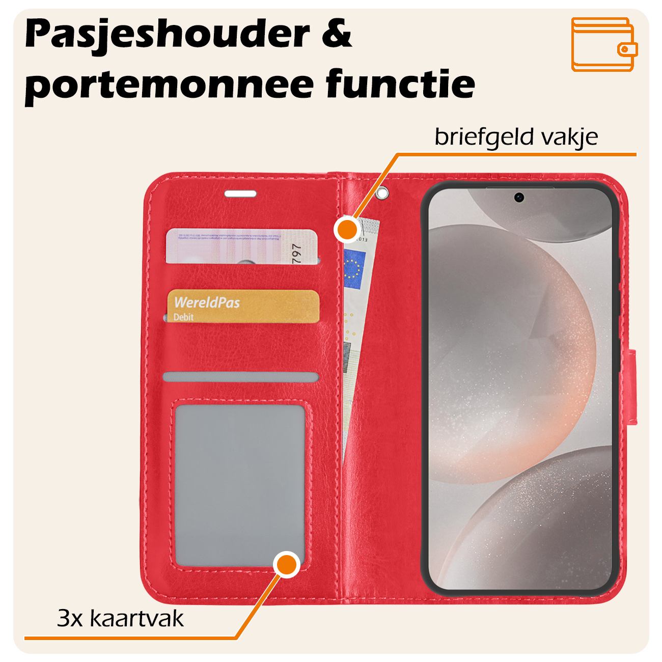 Nomfy Hoesje Geschikt voor Samsung S24 Hoes Bookcase Flipcase Book Cover - Hoes Geschikt voor Samsung Galaxy S24 Hoesje Book Case - Rood