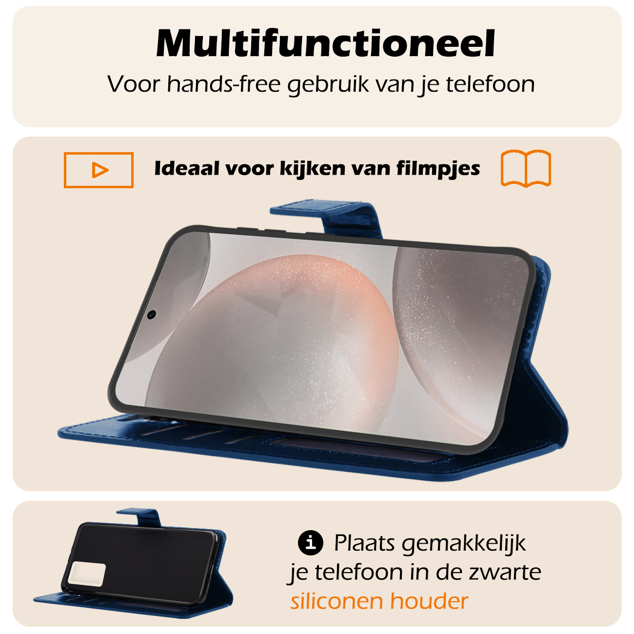 Nomfy Hoesje Geschikt voor Samsung S24 Hoes Bookcase Flipcase Book Cover - Hoes Geschikt voor Samsung Galaxy S24 Hoesje Book Case - Donkerblauw