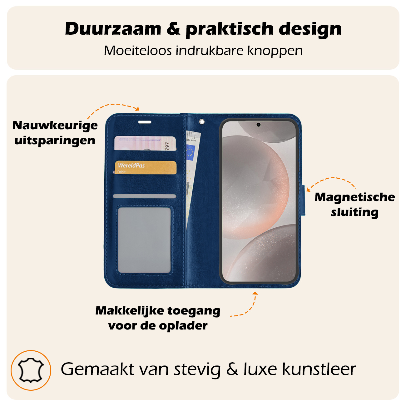 Nomfy Hoesje Geschikt voor Samsung S24 Hoes Bookcase Flipcase Book Cover - Hoes Geschikt voor Samsung Galaxy S24 Hoesje Book Case - Donkerblauw