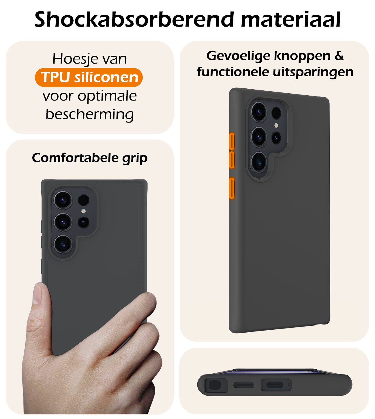 Nomfy Hoesje Geschikt voor Samsung S24 Ultra Hoesje Siliconen Cover Case - Hoes Geschikt voor Samsung Galaxy S24 Ultra Hoes Back Case - Zwart