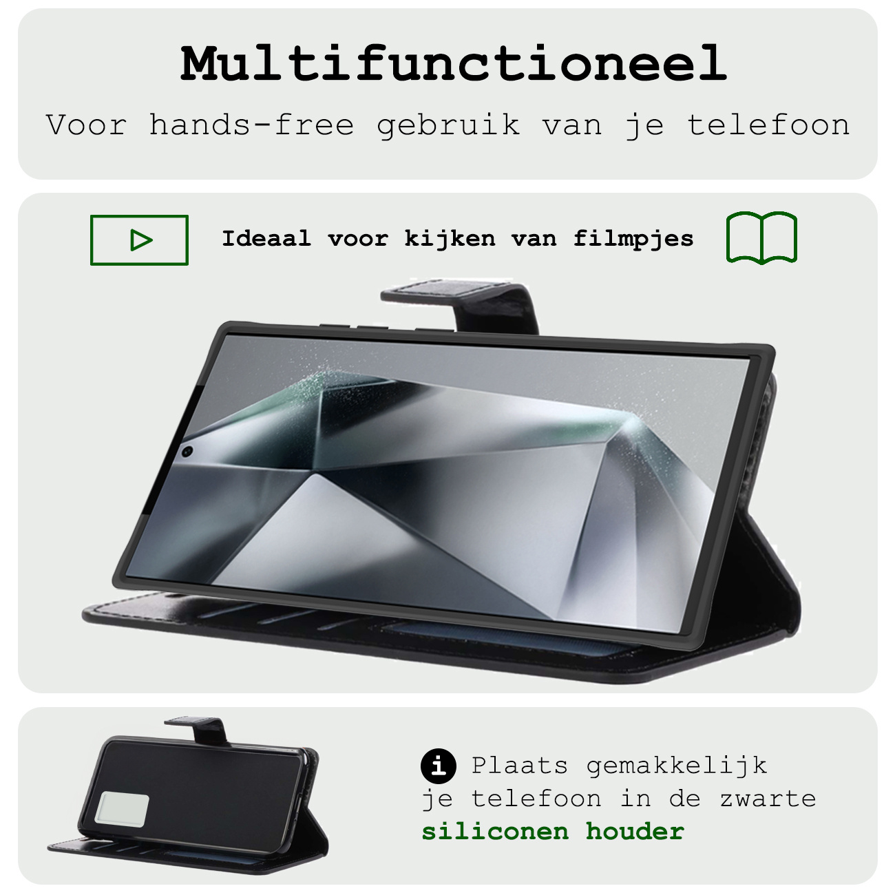 BASEY. Hoes Geschikt voor Samsung S24 Ultra Hoesje Bookcase Hoes Flip Case Book Cover - Hoesje Geschikt voor Samsung Galaxy S24 Ultra Hoes Book Case Hoesje - Zwart