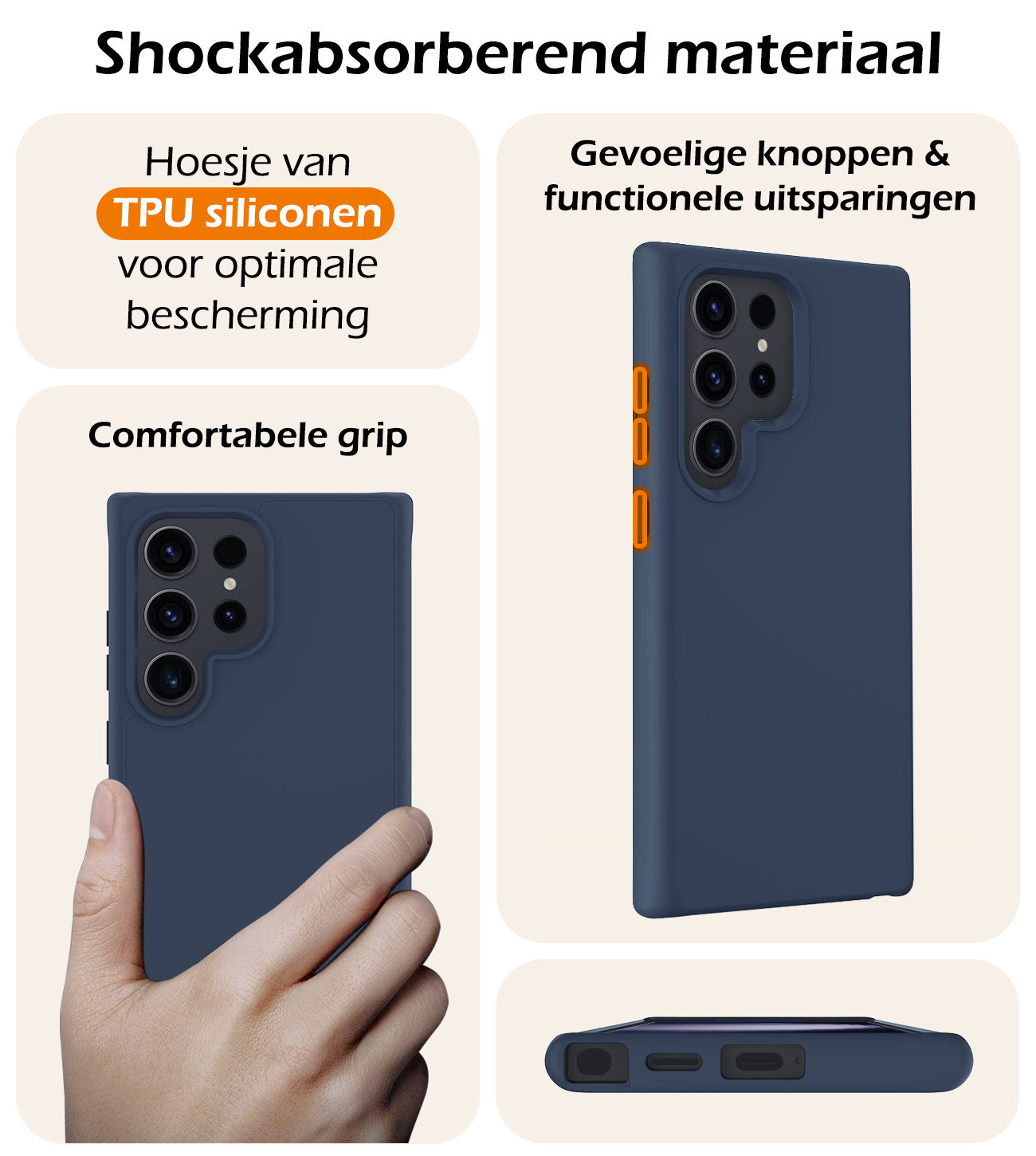 Nomfy Hoesje Geschikt voor Samsung S24 Ultra Hoesje Siliconen Cover Case - Hoes Geschikt voor Samsung Galaxy S24 Ultra Hoes Back Case - 2-PACK - Donkerblauw