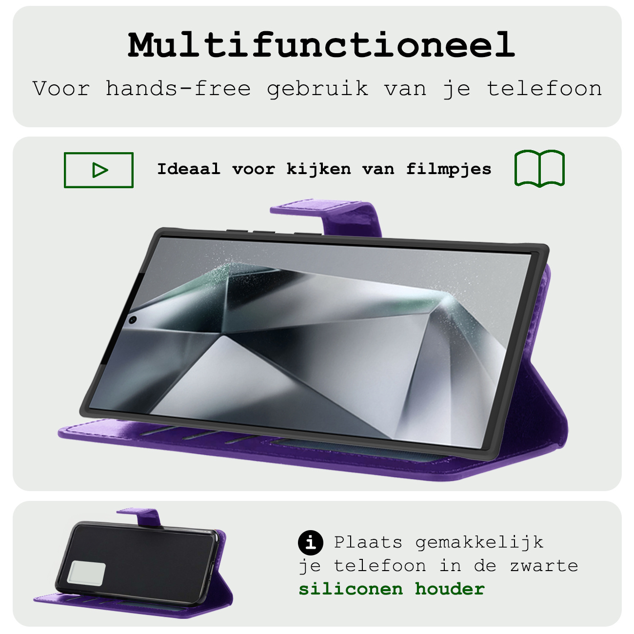 BASEY. Hoes Geschikt voor Samsung S24 Ultra Hoesje Bookcase Hoes Flip Case Book Cover - Hoesje Geschikt voor Samsung Galaxy S24 Ultra Hoes Book Case Hoesje - Paars