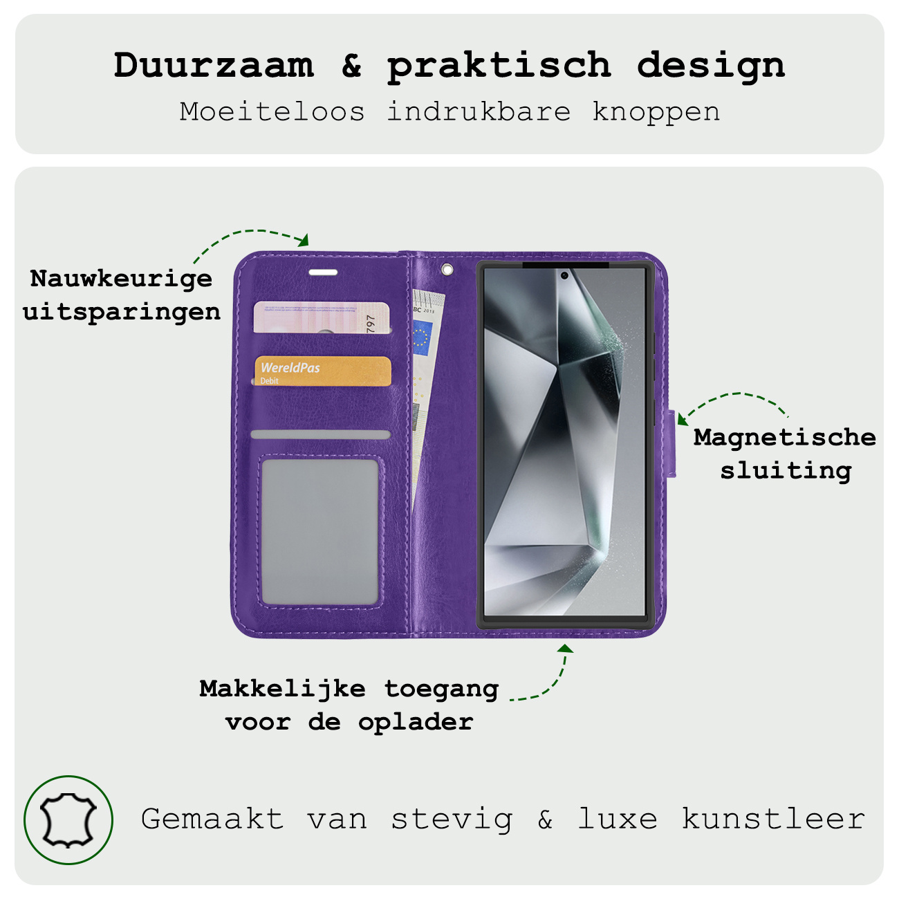 BASEY. Hoes Geschikt voor Samsung S24 Ultra Hoesje Bookcase Hoes Flip Case Book Cover - Hoesje Geschikt voor Samsung Galaxy S24 Ultra Hoes Book Case Hoesje - Paars