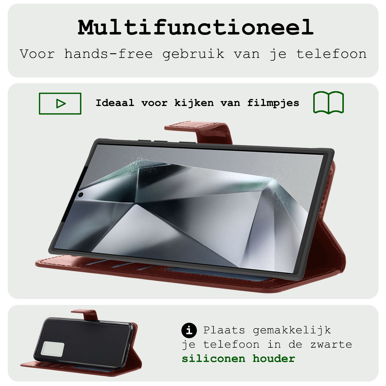 BASEY. Hoes Geschikt voor Samsung S24 Ultra Hoesje Bookcase Hoes Flip Case Book Cover - Hoesje Geschikt voor Samsung Galaxy S24 Ultra Hoes Book Case Hoesje - Bruin