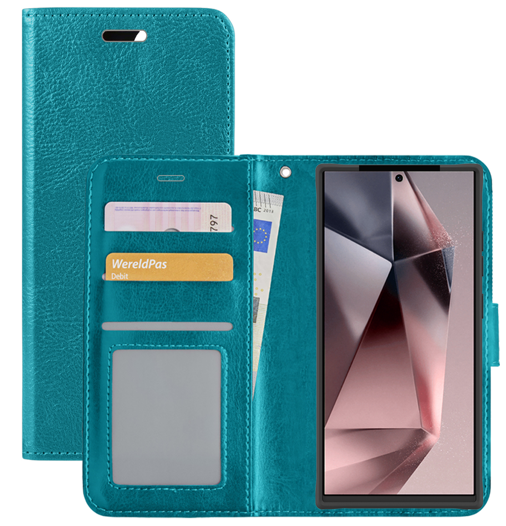 NoXx Hoes Geschikt voor Samsung S24 Ultra Hoesje Book Case Hoes Flip Cover Wallet Bookcase - Turquoise