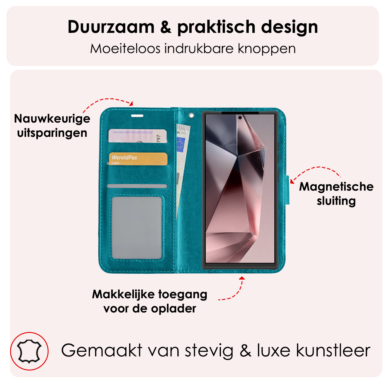 NoXx Hoes Geschikt voor Samsung S24 Ultra Hoesje Book Case Hoes Flip Cover Wallet Bookcase - Turquoise