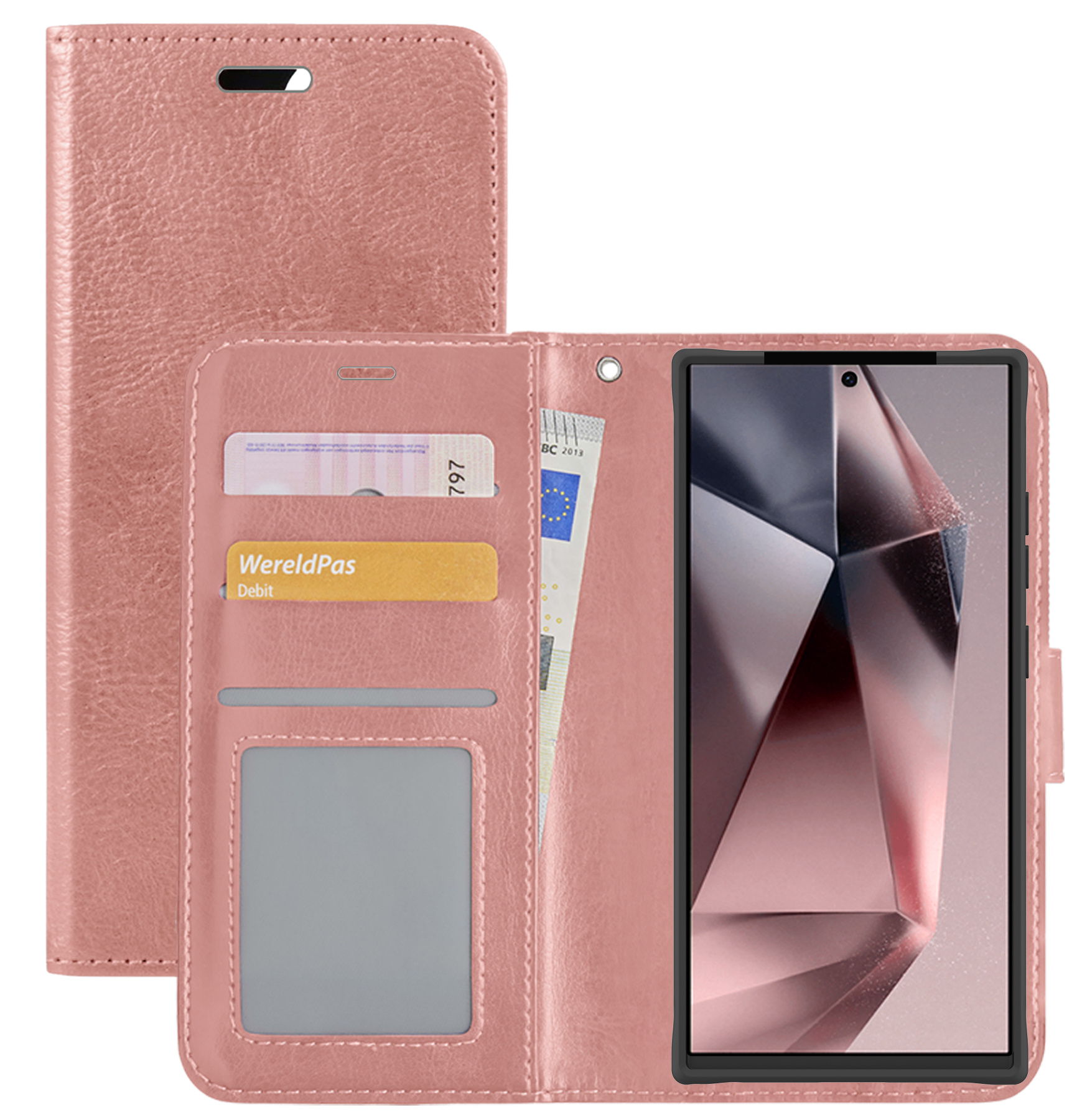 NoXx Hoes Geschikt voor Samsung S24 Ultra Hoesje Book Case Hoes Flip Cover Wallet Bookcase - Rosé goud