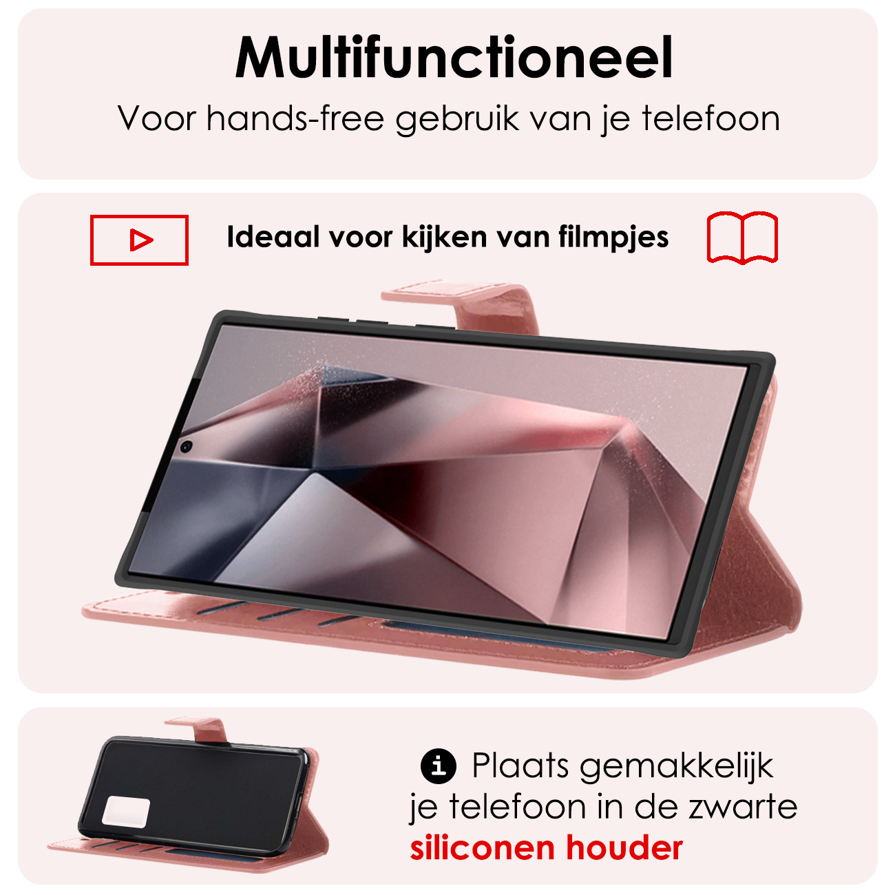 NoXx Hoes Geschikt voor Samsung S24 Ultra Hoesje Book Case Hoes Flip Cover Wallet Bookcase - Rosé goud