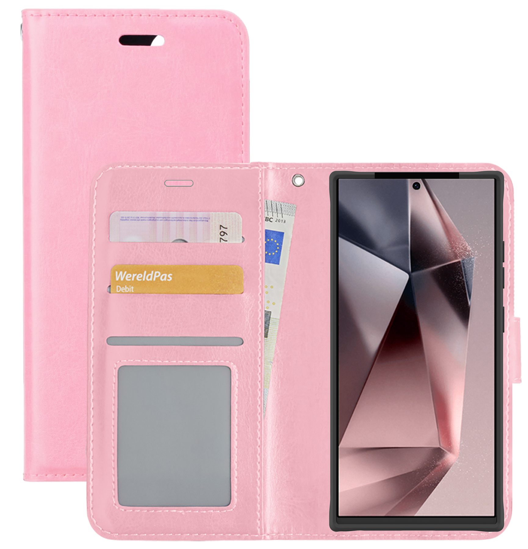NoXx Hoes Geschikt voor Samsung S24 Ultra Hoesje Book Case Hoes Flip Cover Wallet Bookcase - Lichtroze
