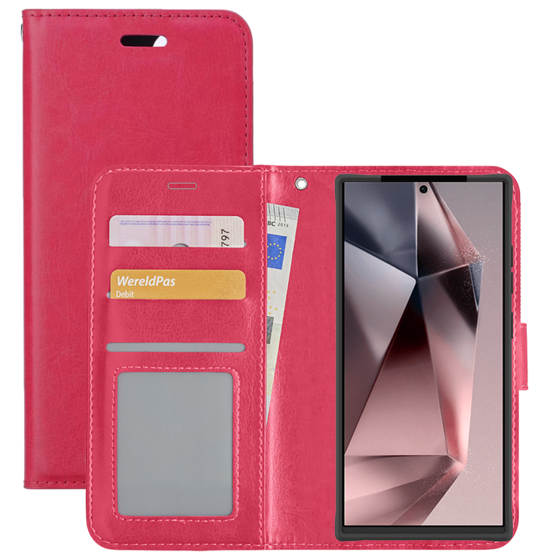 NoXx Hoes Geschikt voor Samsung S24 Ultra Hoesje Book Case Hoes Flip Cover Wallet Bookcase - Donkerroze