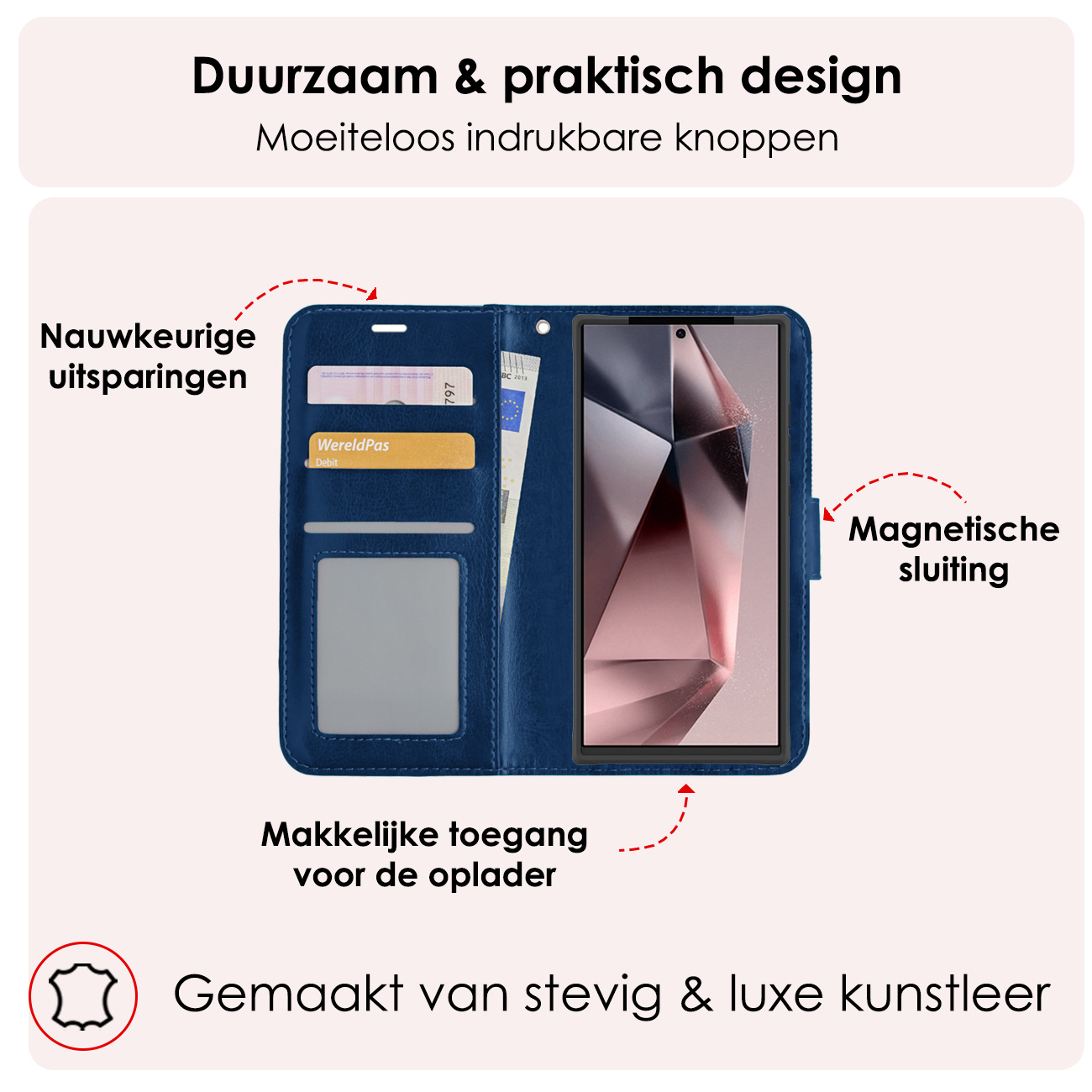 NoXx Hoes Geschikt voor Samsung S24 Ultra Hoesje Book Case Hoes Flip Cover Wallet Bookcase - Donkerblauw