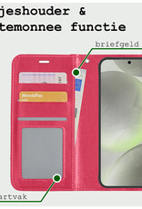BASEY. Hoes Geschikt voor Samsung S24 Plus Hoesje Bookcase Hoes Flip Case Book Cover - Hoesje Geschikt voor Samsung Galaxy S24 Plus Hoes Book Case Hoesje - Donkerroze