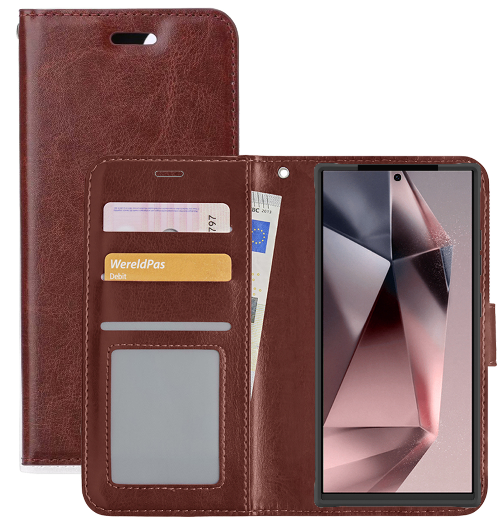 NoXx Hoes Geschikt voor Samsung S24 Ultra Hoesje Book Case Hoes Flip Cover Wallet Bookcase - Bruin
