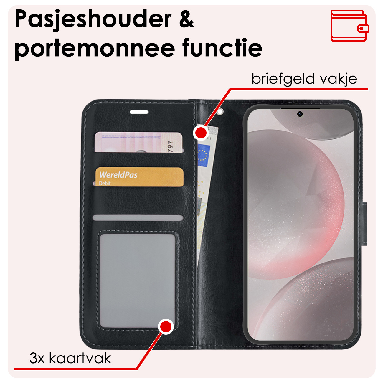 NoXx Hoes Geschikt voor Samsung S24 Plus Hoesje Book Case Hoes Flip Cover Wallet Bookcase - Zwart