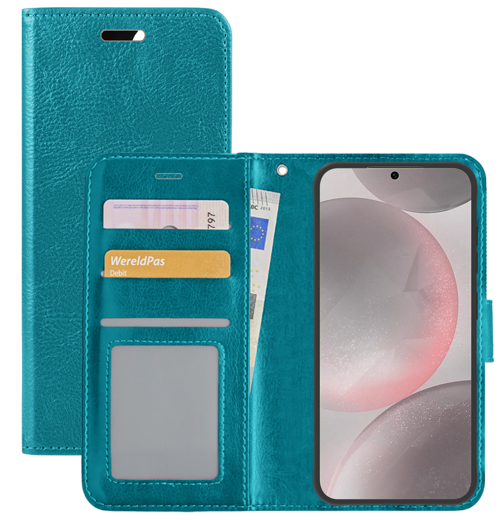 NoXx Hoes Geschikt voor Samsung S24 Plus Hoesje Book Case Hoes Flip Cover Wallet Bookcase - Turquoise