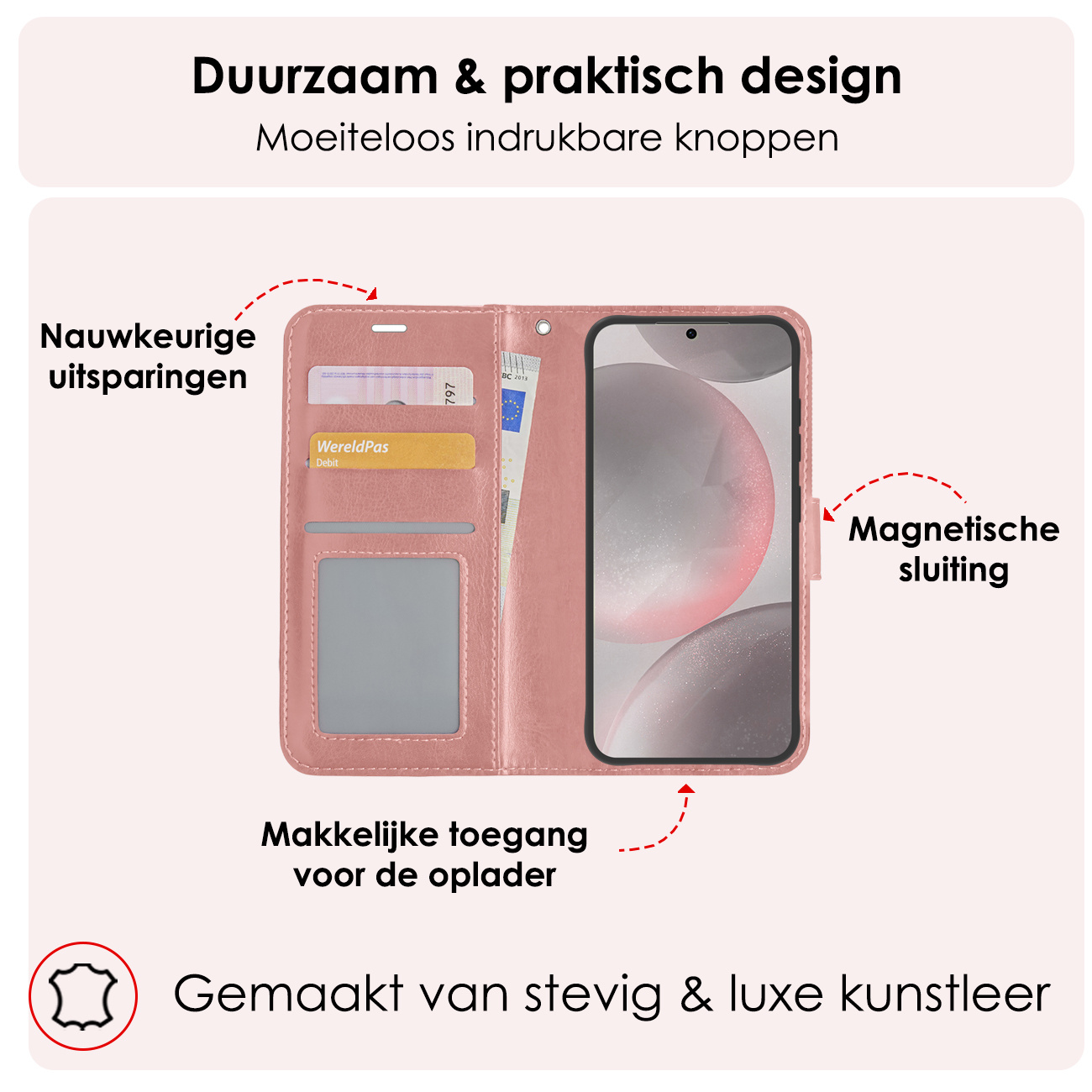 NoXx Hoes Geschikt voor Samsung S24 Plus Hoesje Book Case Hoes Flip Cover Wallet Bookcase - Rosé goud