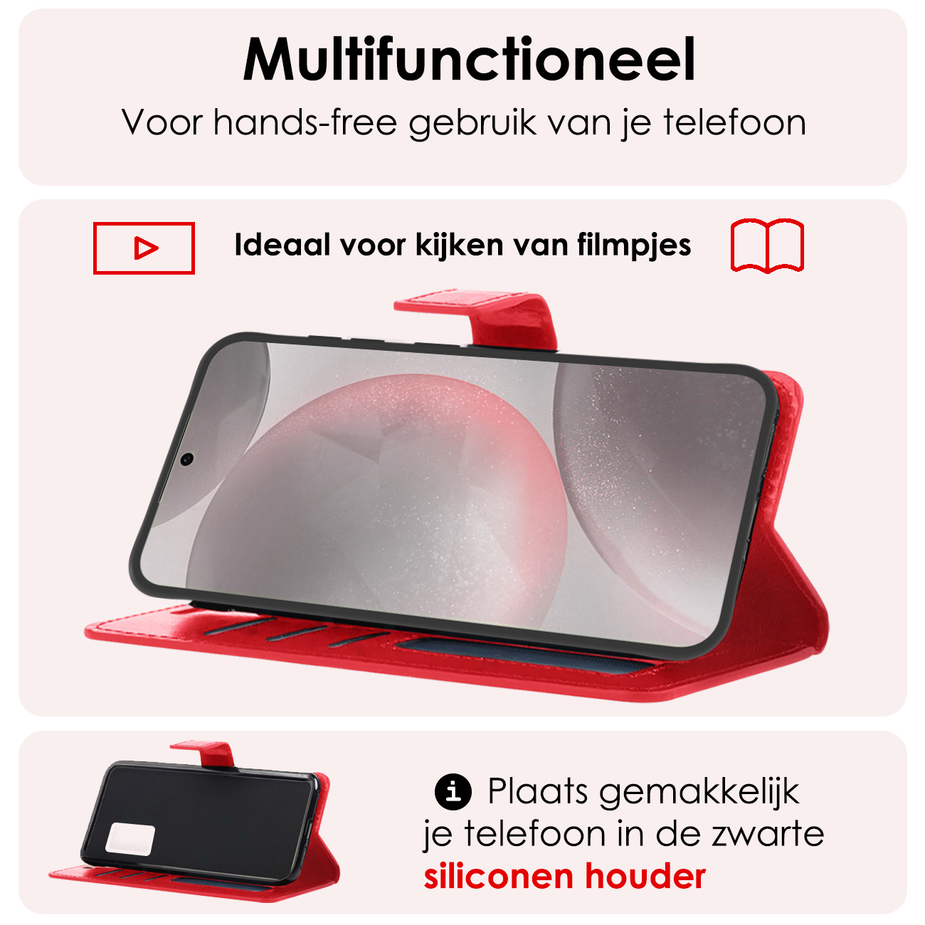 NoXx Hoes Geschikt voor Samsung S24 Plus Hoesje Book Case Hoes Flip Cover Wallet Bookcase - Rood