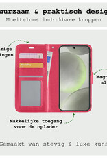 BASEY. Hoes Geschikt voor Samsung S24 Hoesje Bookcase Hoes Flip Case Book Cover - Hoesje Geschikt voor Samsung Galaxy S24 Hoes Book Case Hoesje - Donkerroze