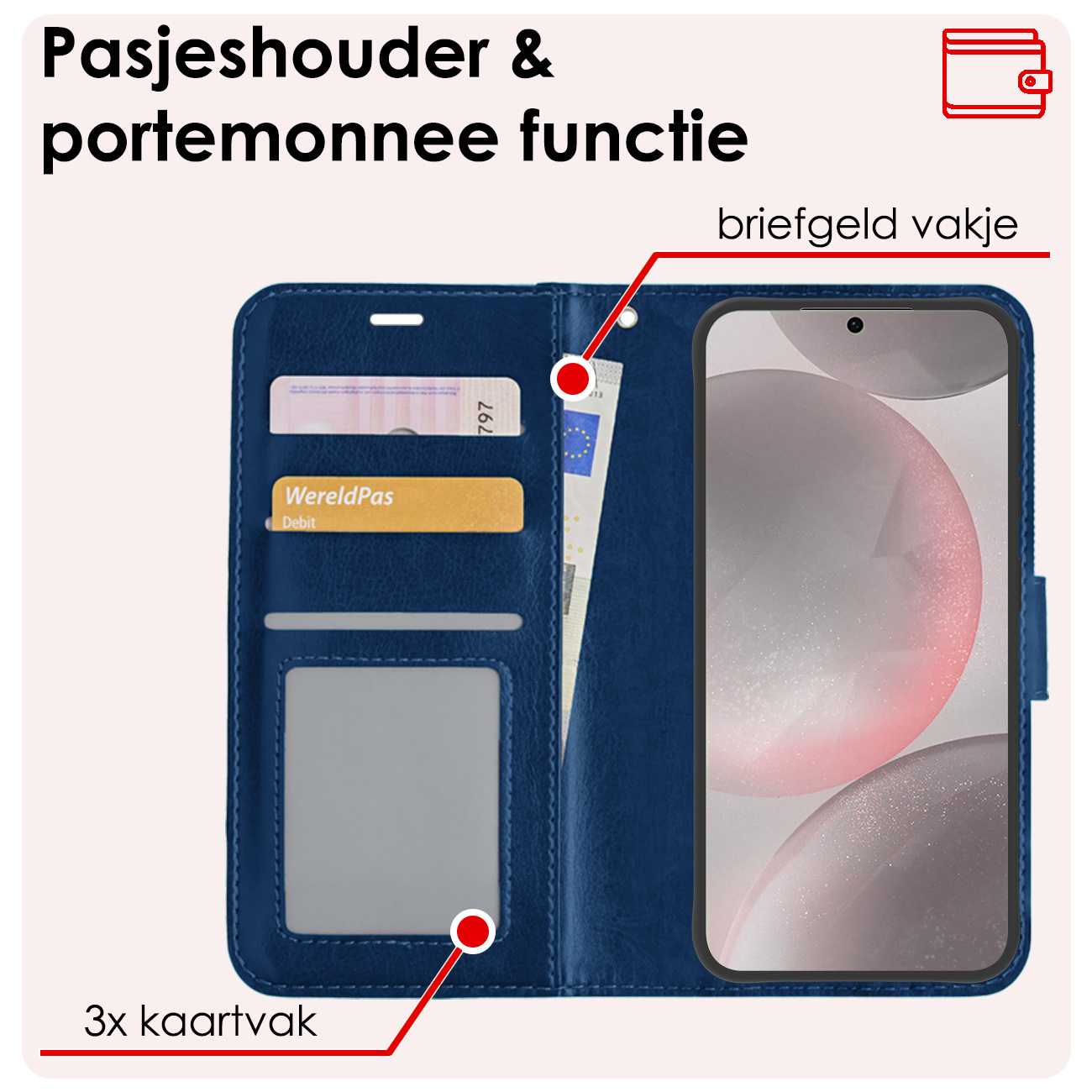 NoXx Hoes Geschikt voor Samsung S24 Plus Hoesje Book Case Hoes Flip Cover Wallet Bookcase - Donkerblauw