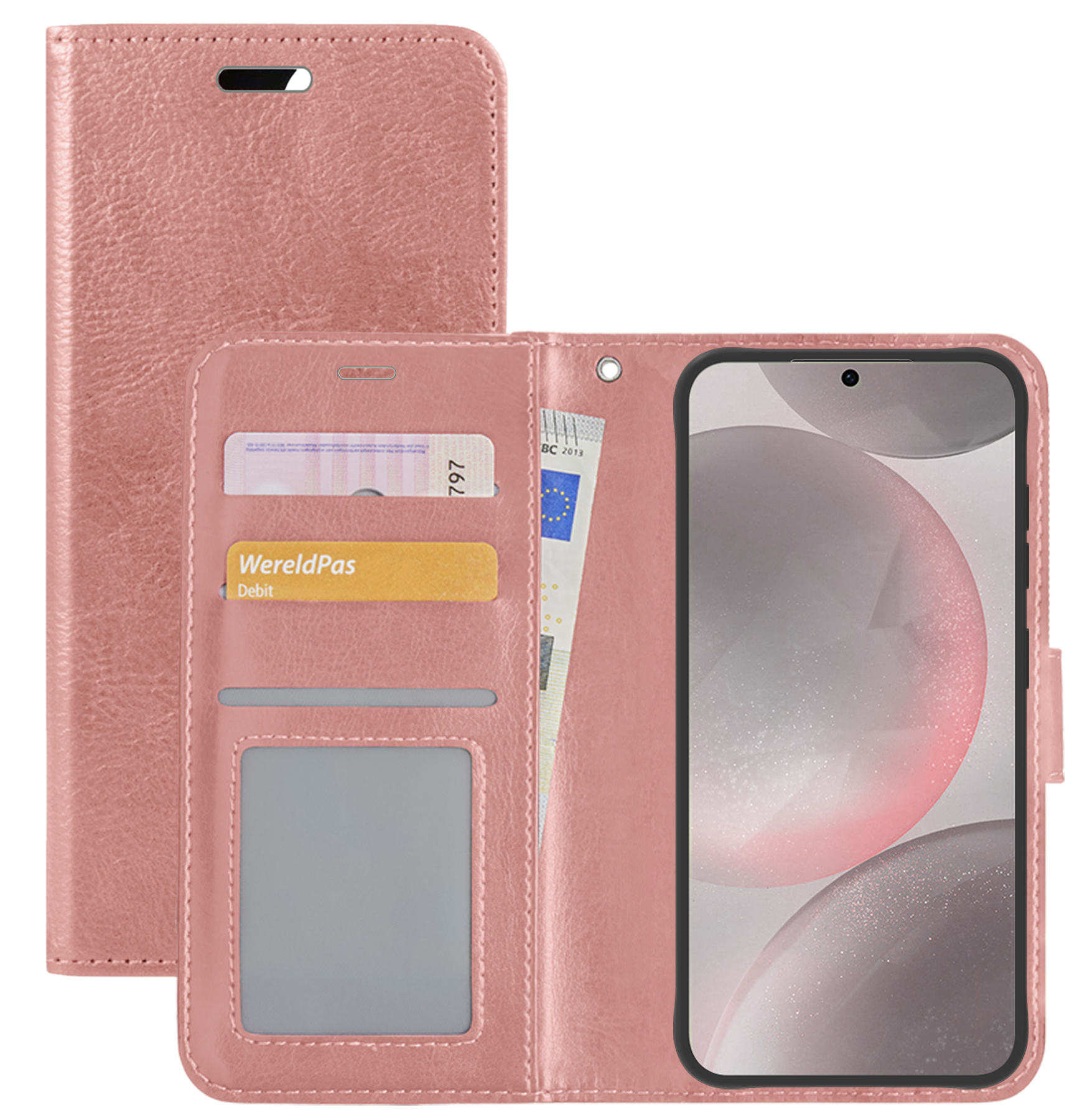 NoXx Hoes Geschikt voor Samsung S24 Hoesje Book Case Hoes Flip Cover Wallet Bookcase - Rosé goud